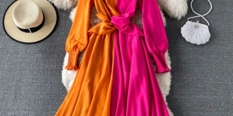 فستان زهري وبرتقالي